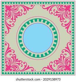 vector geometric pattern with monograms for circle and square in damask pattern style