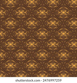 Vector. Geometric pattern on dark brown background. Abstract design with perspective lines, shapes. Seamless pattern.