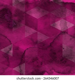Vector Geometric Pattern on Watercolor Marsala Background, transparency effects