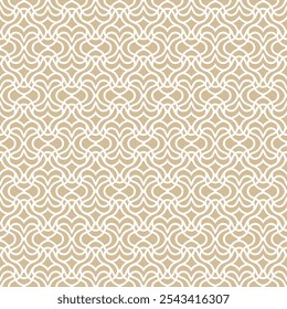 Vector geometric pattern. Seamless texture in oriental style. Abstract golden ornament with curved lines, lattice, grid, heart shapes. Gold and white ornamental background. Repeated luxury geo design