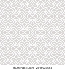 Padrão geométrico do vetor. Textura perfeita em estilo oriental. Abstrato ornamento sutil com linhas curvas, treliça, grade, formas de coração. Fundo ornamental cinza e branco. Projeto geográfico moderno repetido