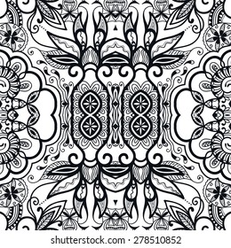 Vector geometric pattern with seamless texture. Tribal ethnic ornamental background, fashion illustration. Black and white