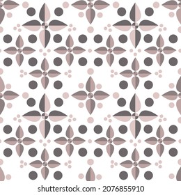Vector geometric pattern with stylized beige flowers on a white background. Ornament for textiles, packaging, templates, surfaces on the themes of nature, gardening, floristry.