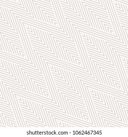 Vector geometric pattern. Subtle abstract graphic striped texture. Simple white and beige stripes, zigzag shapes, diagonal lines. Modern linear geometry background. Minimal repeat design element