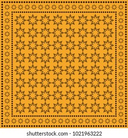 Vector geometric pattern for textile fabric or paper print. Tribal ethnic ornament with frame border. Bandana shawl, tablecloth, silk neck scarf, kerchief design. Colored fashion illustration