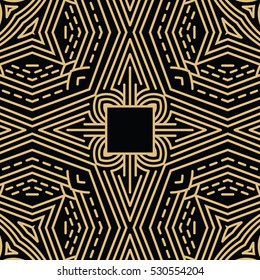 Vector geometric pattern in trendy mono line style. Art deco monogram design element in golden and black color