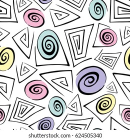 Vector geometric pattern with triangular and square spirals on white background. Seamless pattern can be used for wallpaper, pattern fills, web page background,surface textures.