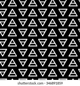 Vector geometric pattern with white triads on black background. Seamless pattern can be used for wallpaper, pattern fills, web page background, surface textures.