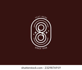 Vector geometric patterned round concept in trendy mono line style. Art deco golden monogram design element on dark brown background. Luxury hand drawn décor.
