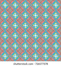 Vector geometric pink, beige and blue seamless background.