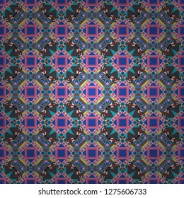 Vector geometric pink, brown and blue flat seamless pattern.