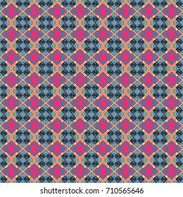 Vector geometric pink, yellow and blue seamless background.