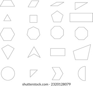 The vector geometric plane shapes circle, semi-circle, triangle, rectangle, rectangle, square , trapezoid, and etc.