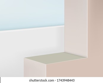 Vector Geometric Platform Product Display Background, Pastel Pink & Beige Color. Landscape
