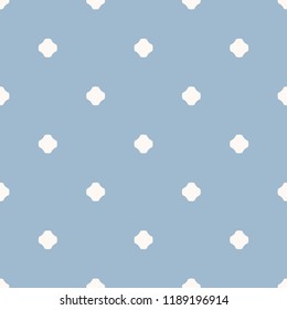 Vector geometric polka dot seamless pattern. Simple light blue texture with small dots, crosses, flower silhouettes. Abstract minimalist repeat background. Design for print, decor, wallpapers, fabric