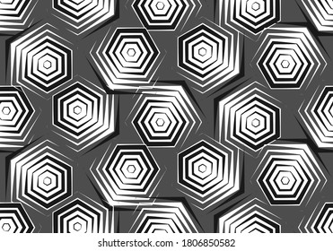 Vector geometric poly pattern. Monochrome geometric seamless pattern with refractive poly. Abstract monochrome poly background, repeated tiles. Optical illusion effect. Fashionable re-design.