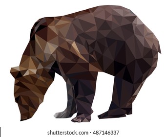 Vector Geometric polygon silhouette brown bears on transparency white background  isolated