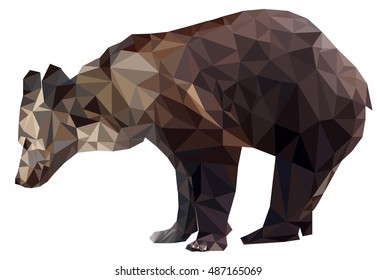Vector Geometric polygon silhouette brown bears grizzly on transparency white background 