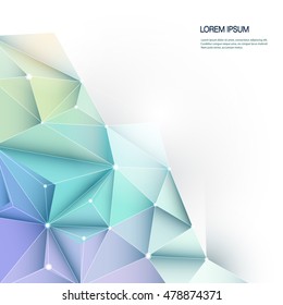 Vector Geometric, Polygonal, Triangle pattern in molecule structure shape. Multicolored, blue, purple, yellow and green background with blank space for your content, business, network, web design



