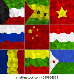 Vector geometric polygonal world flag collection.