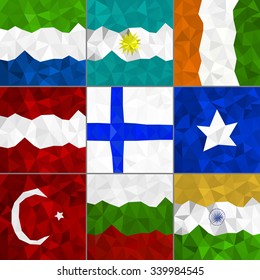 Vector geometric polygonal world flag collection.