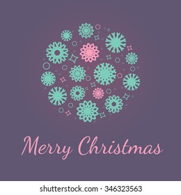 Vector Geometric print with snowflakes in circle and cute text Merry Christmas. Perfect for tag, label, gift card and much more