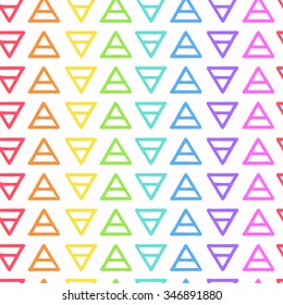 Vector geometric rainbow pattern with colorful triads on white background. Seamless pattern can be used for wallpaper, pattern fills, web page background,surface textures.