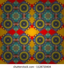 Vector geometric red, blue and yellow seamless background.