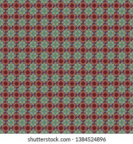 Vector geometric red, brown and green seamless background.