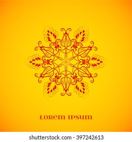 Vector Geometric Red Mandala over Orange. Element for your designs, invitation cards, yoga, meditation, astrology, religion and other projects