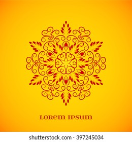 Vector Geometric Red Mandala over Orange. Element for your designs, invitation cards, yoga, meditation, astrology, religion and other projects