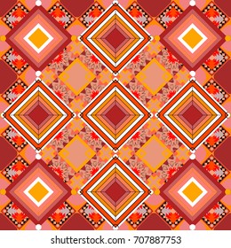 Vector geometric red, orange and pink seamless background.