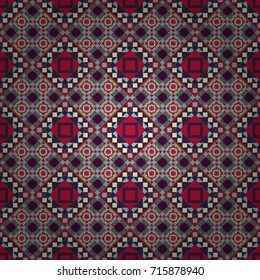 Vector geometric red, violet and blue flat seamless pattern.