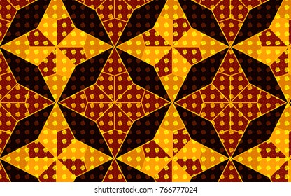 Vector geometric repeating pattern in brown and yellow. rich texture, pattern inside pattern with transparency effect. for background creative designs, textile, fabric, gifts and elegant packages.