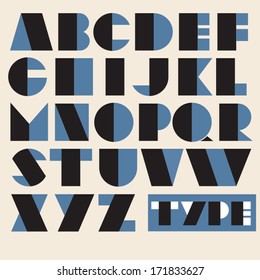 Vector Geometric Retro Alphabet. Type, font, vintage typography