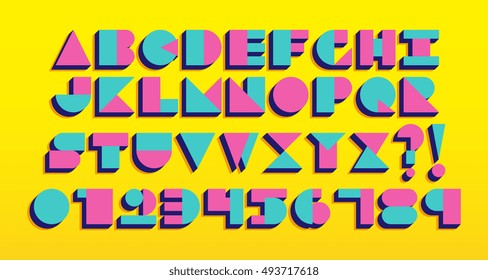 Vector Geometric Retro Font Isolated. 90s 80s Style