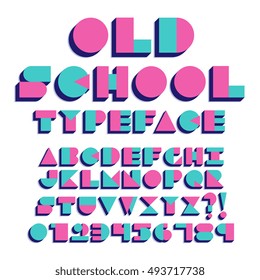 Vector Geometric Retro Font Isolated. 90s 80s Style