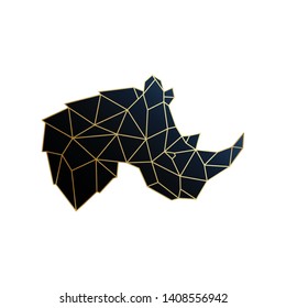 Vector geometric rhino illustration. Golden Polygonal rhino emblem isolated on white background. 