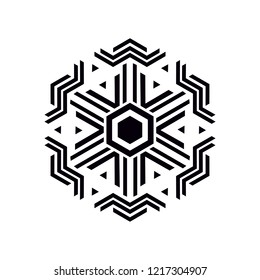 Vector - Geometric rhombus element made of radiating rectangles. Secret symbol of geometry. Abstract hexagon shape. Isolated on white. For flyer, brochure, booklet and website design.