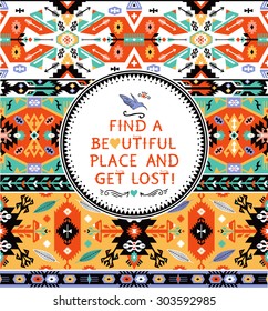 Vector  geometric seamless colorful tribal pattern