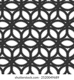 Vector geometric seamless flower zigzag  wave pattern background. Tracery garlands. circles abstract, Abstract black and white color mosaic background.