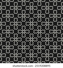 Vector geometric seamless ornament in oriental style. Black and white pattern. Abstract ornamental background with floral shapes, leaves, curved lines. Monochrome repeated design for decor, print