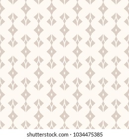 Vector geometric seamless pattern. Abstract monochrome background with curved shapes, rhombuses, feathers. Repeat texture in beige pastel colors, art deco style. Ornament design for decoration, fabric