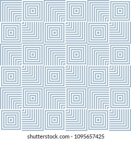 Vector geometric seamless pattern. Abstract blue and white graphic texture with small squares, lines, repeat tiles. Modern linear background. Trendy design for decor, wrapping, prints, textile, cloth