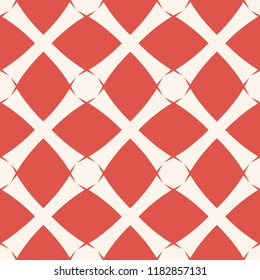 Vector geometric seamless pattern. Abstract background texture in red and beige colors. Simple graphic ornament with diamond shapes, rhombuses, grid, repeat tiles. Design for decor, textile, ceramic