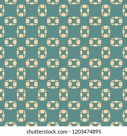 Vector geometric seamless pattern. Abstract mosaic texture. Ornamental background in teal and beige colors. Ornament with small ovate shapes, crosses, grid, net, mesh, repeat tiles. Vintage design
