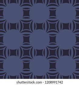 Vector geometric seamless pattern. Abstract black and purple geometric texture with rounded shapes, squares, circles, grid, lattice, repeat tiles. Elegant dark minimal background. Decorative design