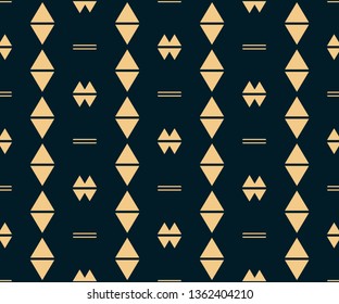 Vector geometric seamless pattern. Vector abstract minimalist texture. Black and yellow graphic background. Simple minimal ornament with small triangles, diamonds, rhombuses, lines. Dark repeat design