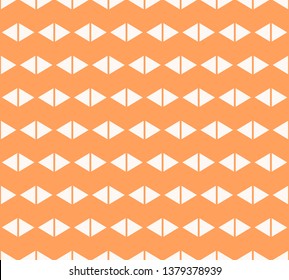 Vector geometric seamless pattern. Abstract minimalist texture. Graphic background in orange and white color. Simple minimal ornament with small triangles, diamonds, rhombuses. Funky repeat design