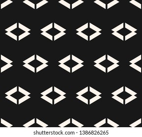 Vector geometric seamless pattern. Abstract minimalist monochrome texture. Black and white graphic background. Simple minimal ornament with diamonds, rhombuses, lines. Ethnic folk motif. Repeat design